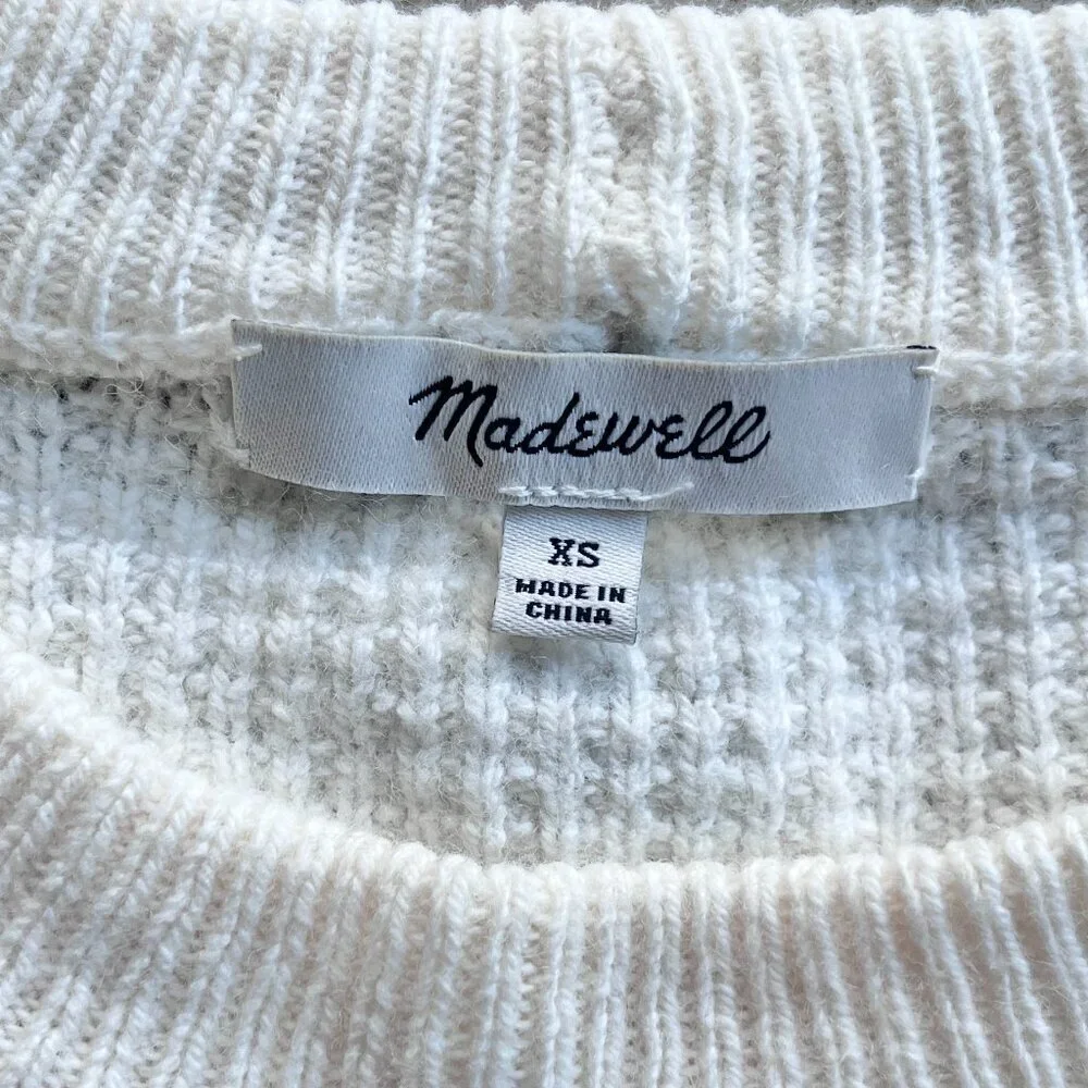 Madewell Waffle Knit Merino Cotton Crewneck Sweater Ivory Size XS